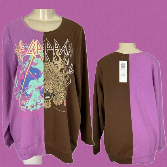 Vinyl Icons +2 Colorblock Def Leppard UK Tour Graphic Long Sleeve Sweatshirt - Picture 1 of 6